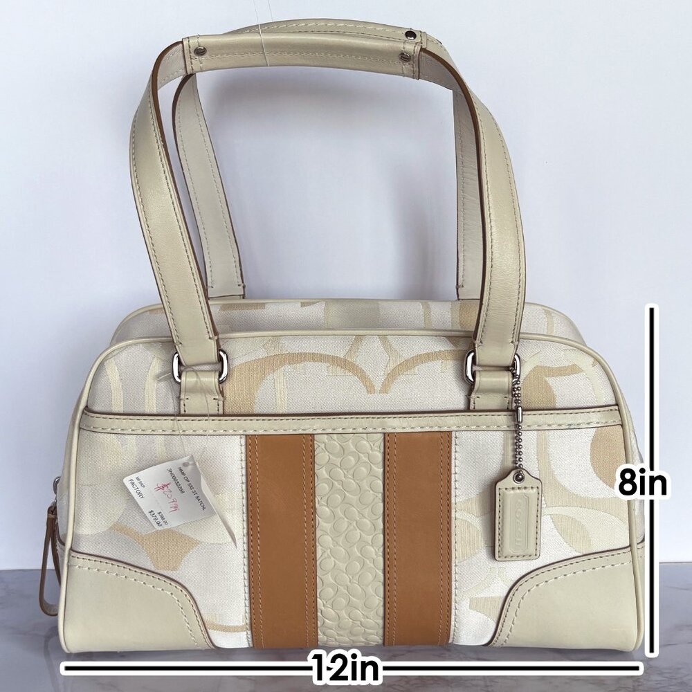 Coach Purse Satchel Signature Cream Canvas Leather Trim Top Handle Bag vintage